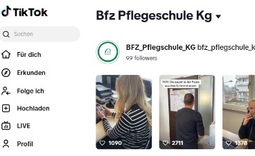 Das Bild zeigt einen Ausschnitt des Profils der bfz Pflegeschule Bad Kissingen auf TikTok